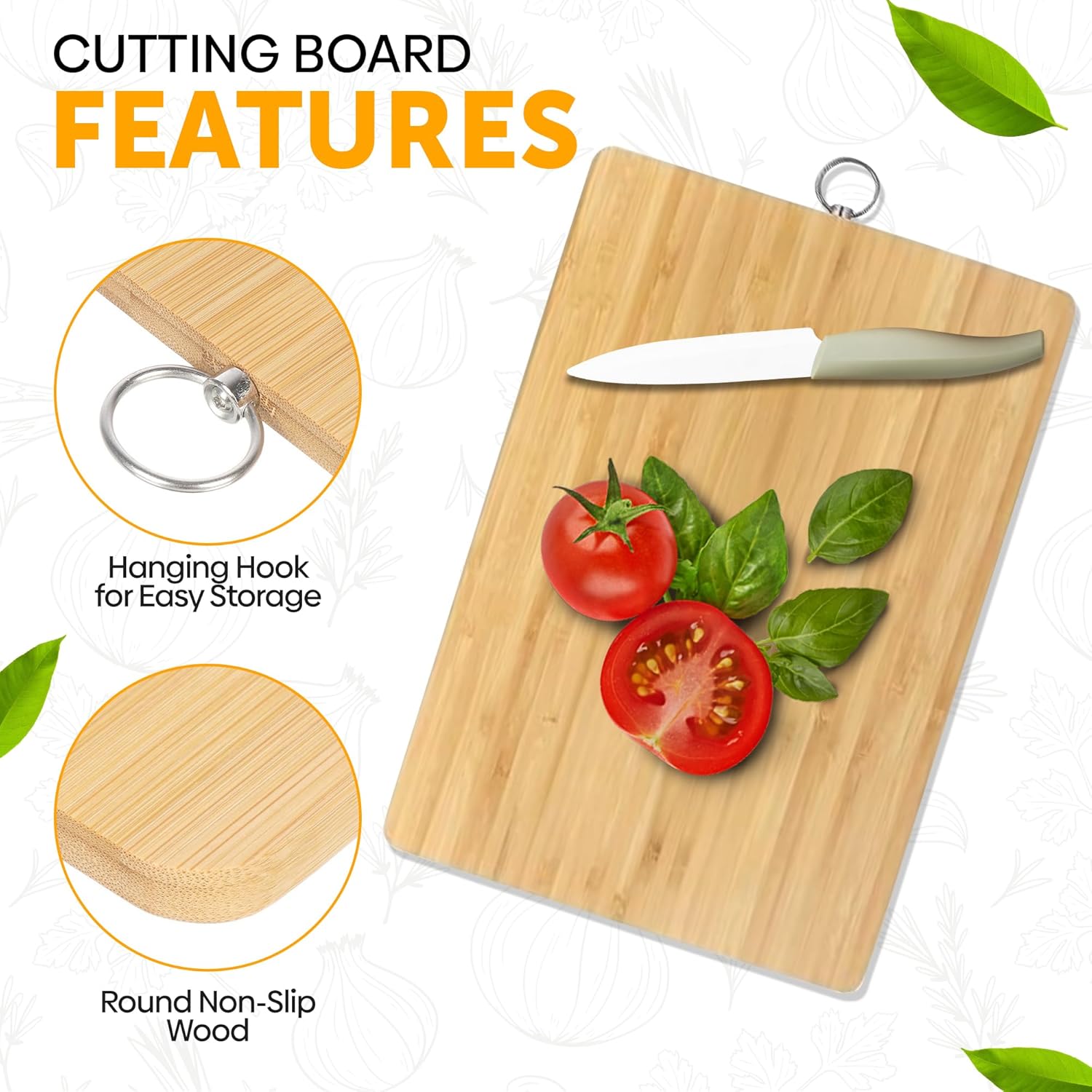 Chopping Board Wooden Cutting Board Bamboo Wood Organic Non-Slip Kitchen Blog Cutting Board Thick Chopping Panel for Carving Meat Cutting Vegetables Cheeses and Bread