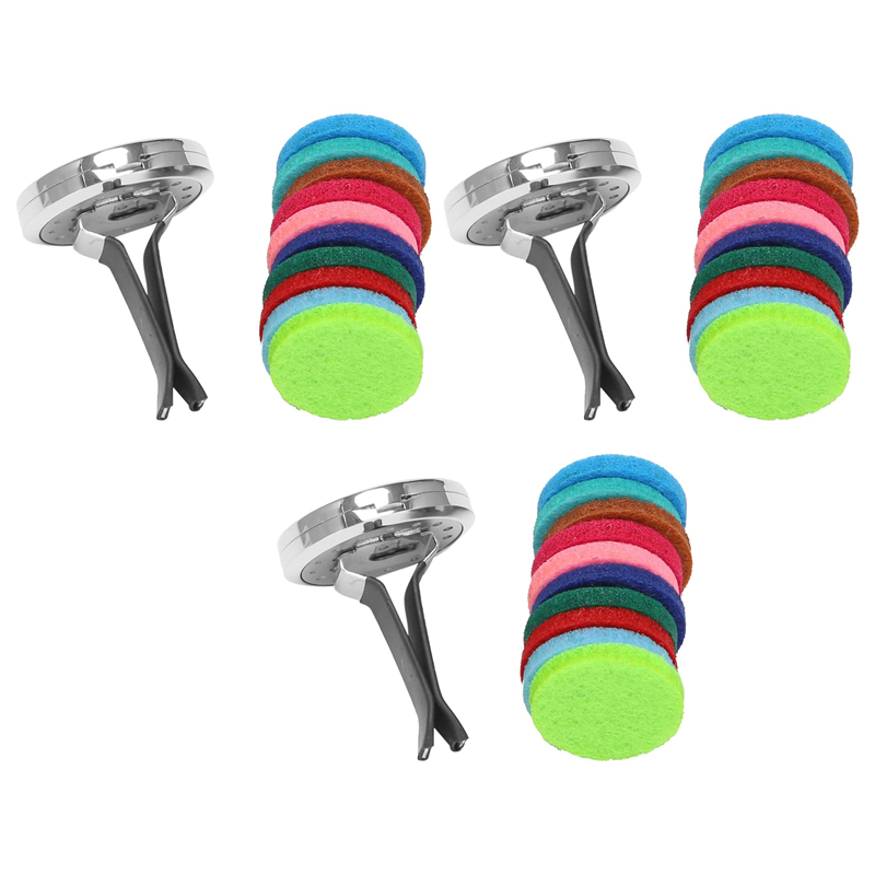 fasdaga 3X Car Aromatherapy Essential Oil Car Diffuser with 30 Replacement Felt Pads Stainless Steel Air Freshener