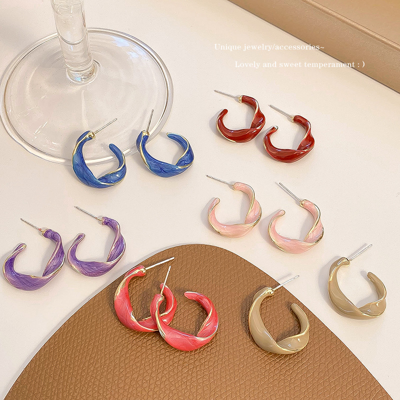 【New arrivals】Geometric Twisted Colorful Drop Glaze Earrings Female Niche Design Earrings Atmosphere Earrings