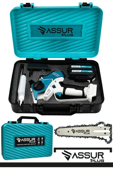 Assur 18V 36Watt Cordless Chain Saw ASR772 - High-Powered, Lightweight, Battery-Operated Electric Chainsaw for Efficient Wood Cutting, Pruning, and Tree Maintenance, with Ergonomic Design and Long-Lasting Rechargeable Lithium-Ion Battery