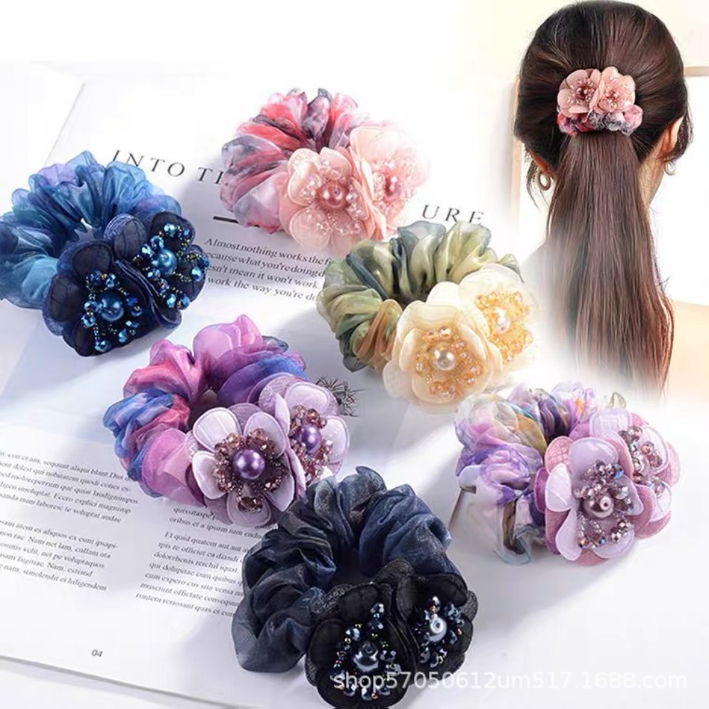 Fashion Elegant Pearl Flower Scrunchie Casual Sweet Hair Ropes Luxury Hair Ties For Women Girls