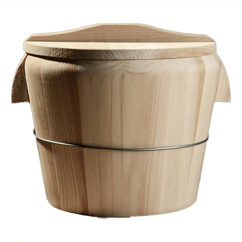 OYPFXMI Kitchen Tool Portable Natural Wooden Steaming Rice Bucket with Lid Steamed Rice Barrel Canteen Restaurant Steamer