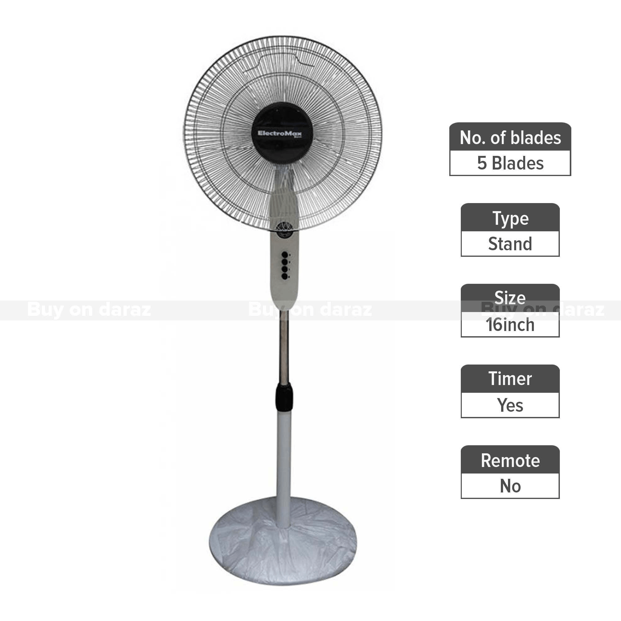 Electromax 5 Blades 16" Stand Fan