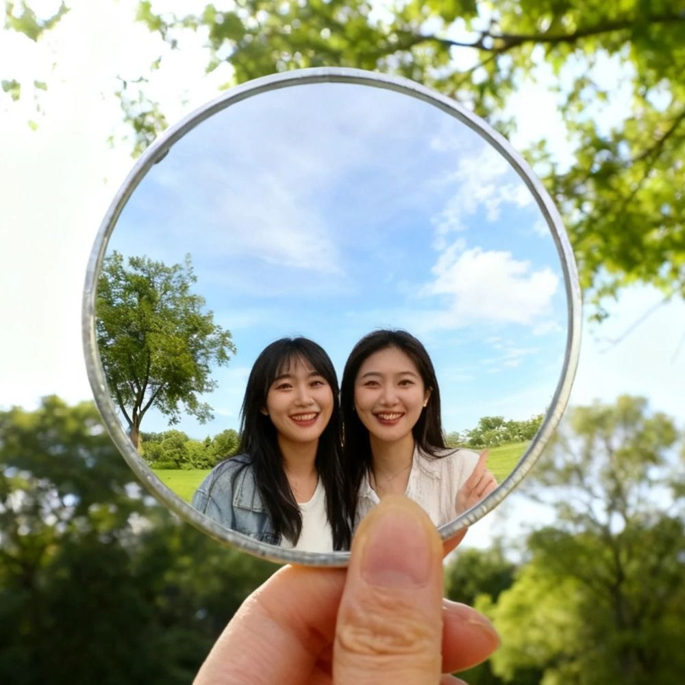 Portable Metal Hand-held Selfie Mirror Mini Size Wide-Angle Reflection Travel Mirror Compact Silver Convex Mirror Travel Photography