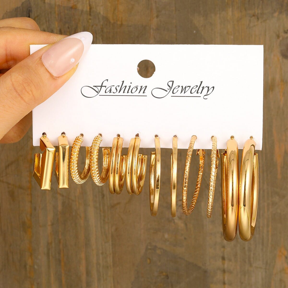 Enacolor 6Pairs/Set Female Elegant Golden Metal Square Hoop Earrings Set for Party Accessories