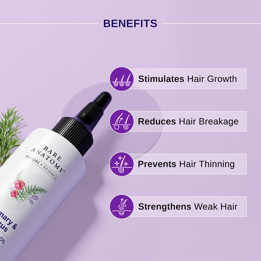 Bar Anatomy Nature x Science Rosemary Hibiscus Hair Growth Oil for Women & Men | Promotes New Hair Growth & Strengthens Hair | Nourishes Scalp & Controls Hair Fall | Suitable for All Hair Types-100ml