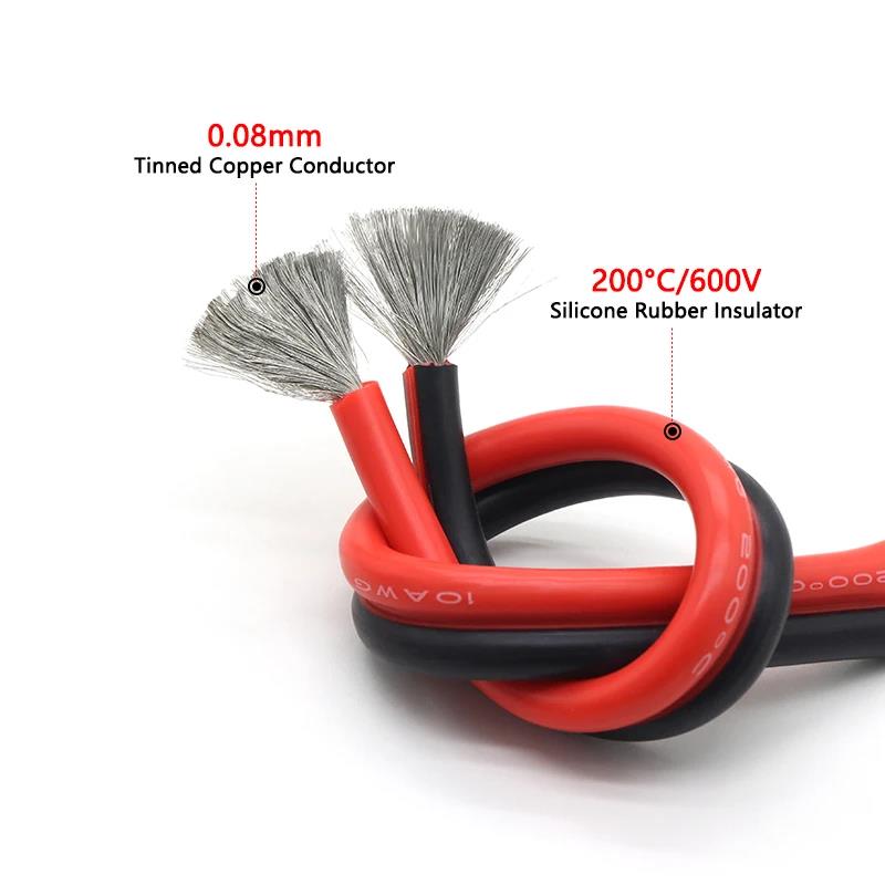 New 1/5/10m Flexible Silicone Wire 2 pin or Black Red 30 28 26 24 22 20 18 16 14 12 10 8AWG Automotive Led lamp Soft Electric Cables
