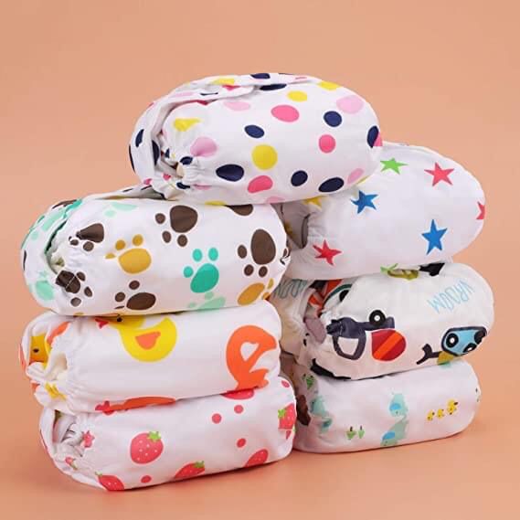 Cute Cartoon Printed Reusable And Adjustable Cloth Diaper -2 Pcs With 2 Pcs Pad