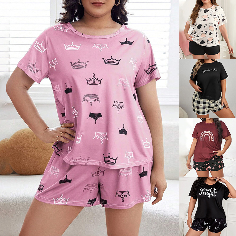 Cross-border exclusive thin pajamas women's 2024 summer new loose T-shirt shorts plus fat plus size