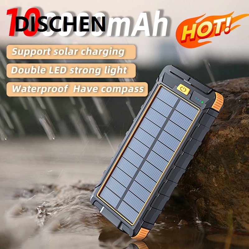 DISCHEN New 100000mAh Large Capacity New Solar Portable Power Bank Outdoor Compass External Battery Flashlight For Xiaomi iPhone Samsung