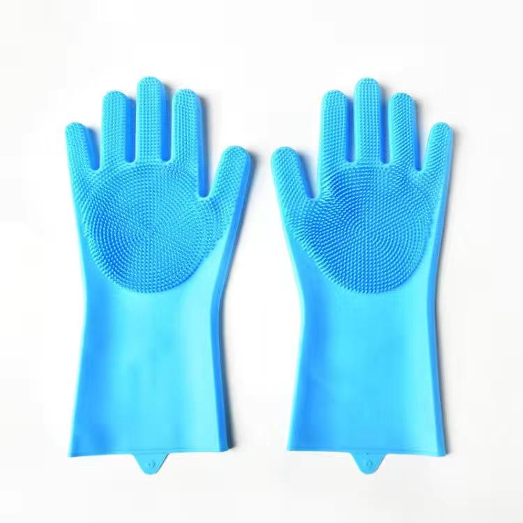 Silicone Cleaning Gloves 1 Pair - Magic Kitchen Dishwashing Gloves, Reusable Heat-Resistant Scrubber Gloves for Washing Dishes, Fruits & Vegetables + Pet Bathing/Grooming Dog & Cat Shampoo Brush Gloves