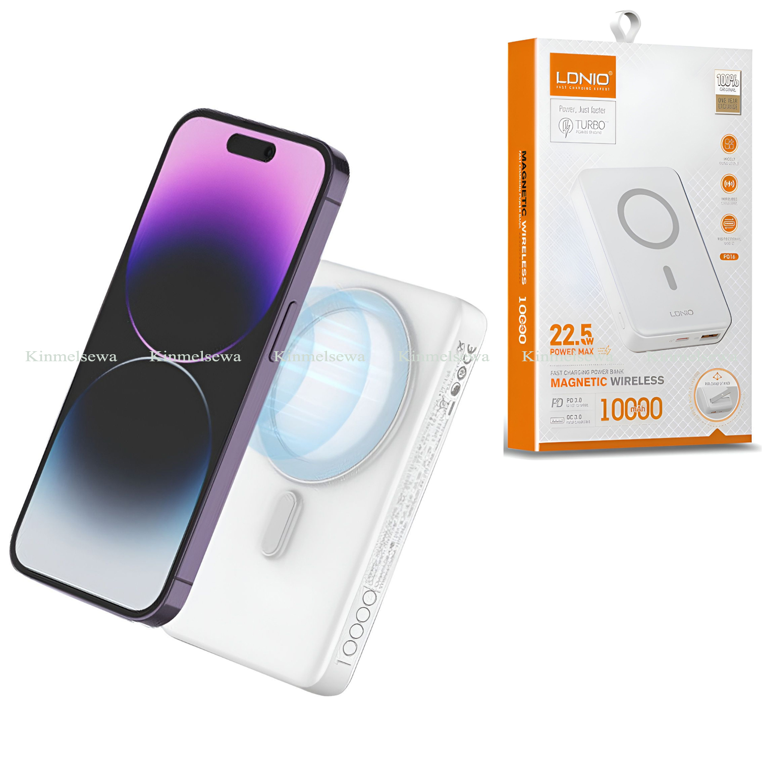 LDNIO PQ16 10000mAh Magnetic Wireless Power Bank - 22.5W Super Fast Charging - PD 20W & 15W Wireless Output - Portable Mini Battery Pack with Foldable Stand - LED Indicator - Type-C Input/Output