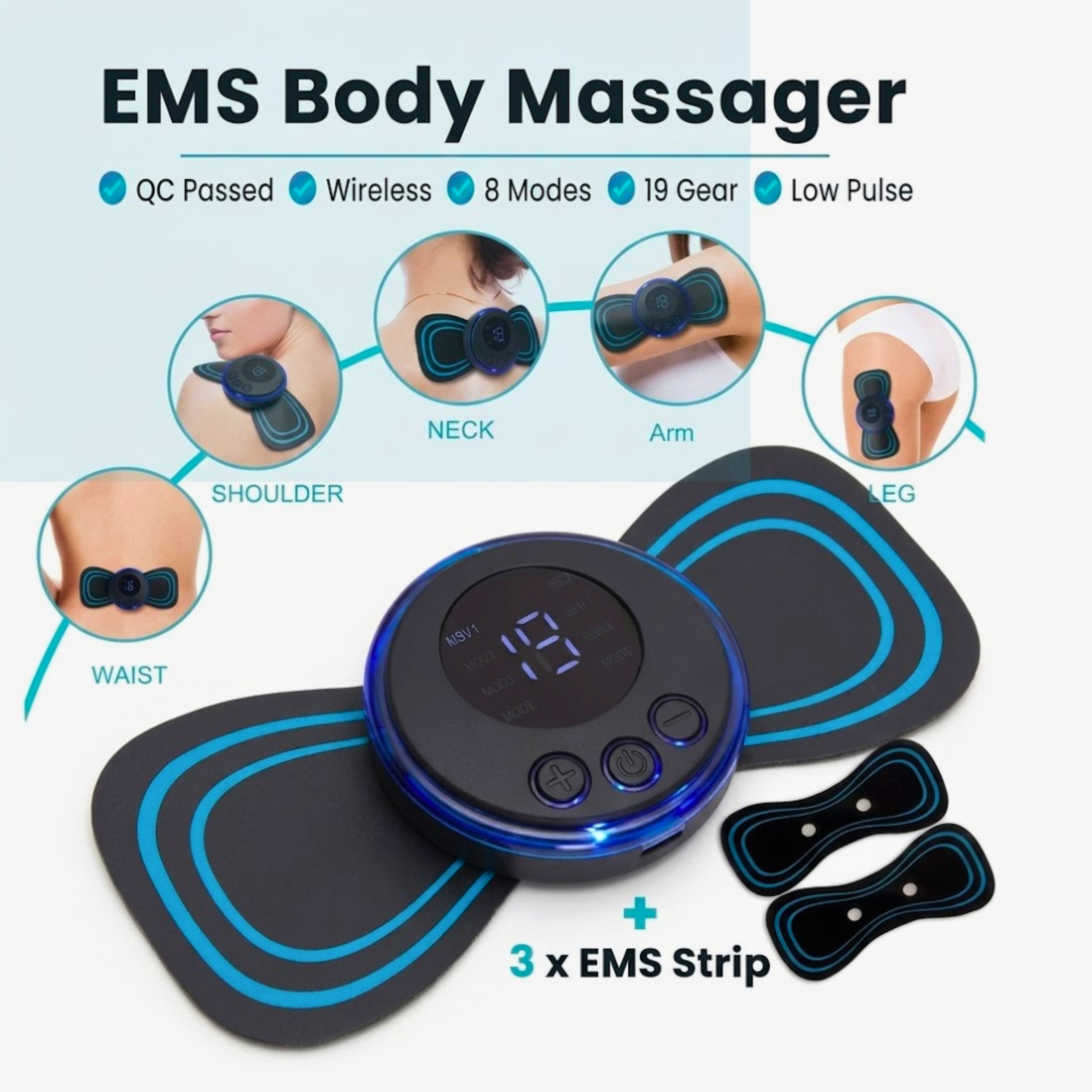 Wireless EMS Body Massager Machine for Pain Relief | 8 Modes & 19 Intensity Levels | Mini Butterfly Massager for Neck, Back, Legs & Shoulder | Portable Vibration Therapy Device