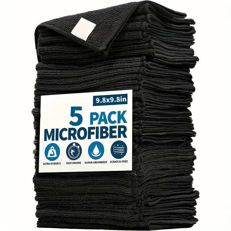 5/10/20/50pcs Soft Black Flat Cleaning Cloth Set, Absorbent and Quick-Drying