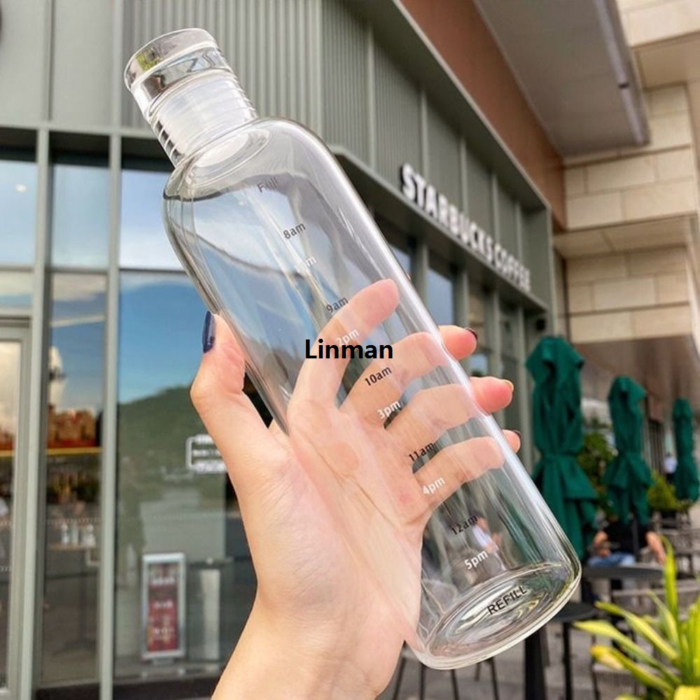 Linman Portable Plastic Water Bottle Leakproof 1000ml Water Mug Hi gh Temperature Resistent Lightweight Time Scale Drinking Cup