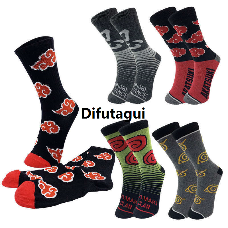 Wenefang Christmas Halloween Anime Naruto Sport Long Socks for Men Women Cartoon Akatsuki Red Cloud Action Figure Casual Elastic Haruku Stockings Toys Gift