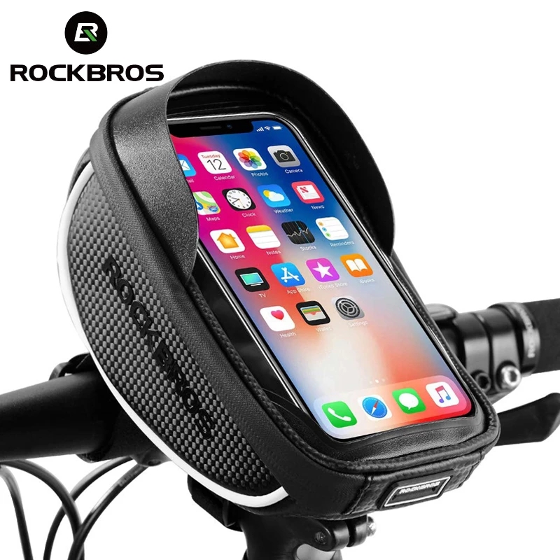 ROCKBROS Bicycle Handlebar Bag Sensitive Touch Screen Waterproof Bike Front Top Tube Cellphone Bag Fits for 6.5" Below Phone