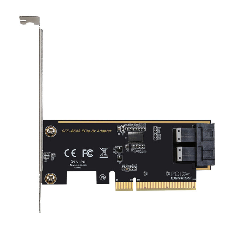 1 PCS PCIE 8X to 2 Ports U.2 Adapter Card SFF8643 Dual NVMe SSD PCIE X8 Expansion Card Black PCB