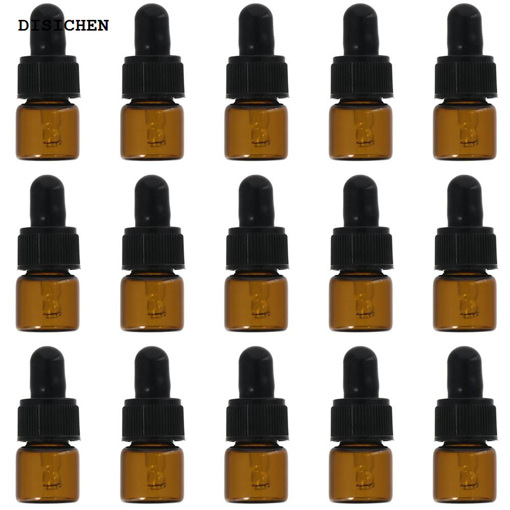 DISICHEN Portable 1/15Pcs Round Amber Glass Dropping Bottles Mini Brown 1ml Empty Sample Dropper Bottles Essential Oils
