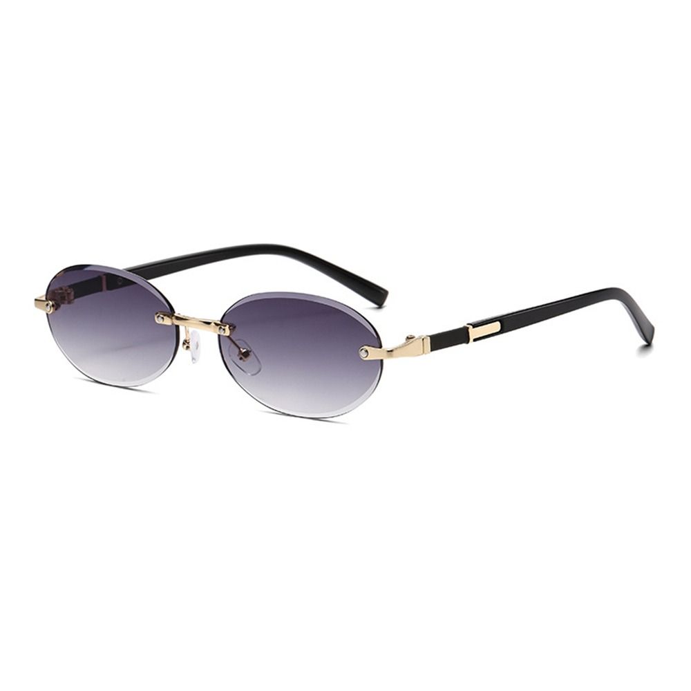 Retro Cut-Edge Oval Frame Sunglasses Frameless UV400 Protection Punk Shades Street Style Y2K Eyewear for Women