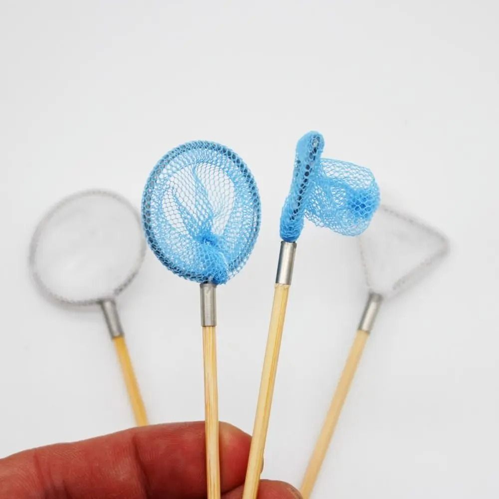 New DIY Dollhouse Fishing Net Rod Pretend Play Dollhouse Furniture Mini Fishing Net Pole White Blue Miniature Sea Scene Props Gifts