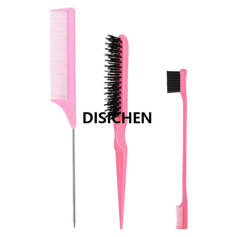 DISICHEN 3 Pcs Slick Back Hair Brush Set with Edge Brush, Bristle Brush, Rat Tail Comb, Teasing Brush Set for Smoothing Baby Hair New style