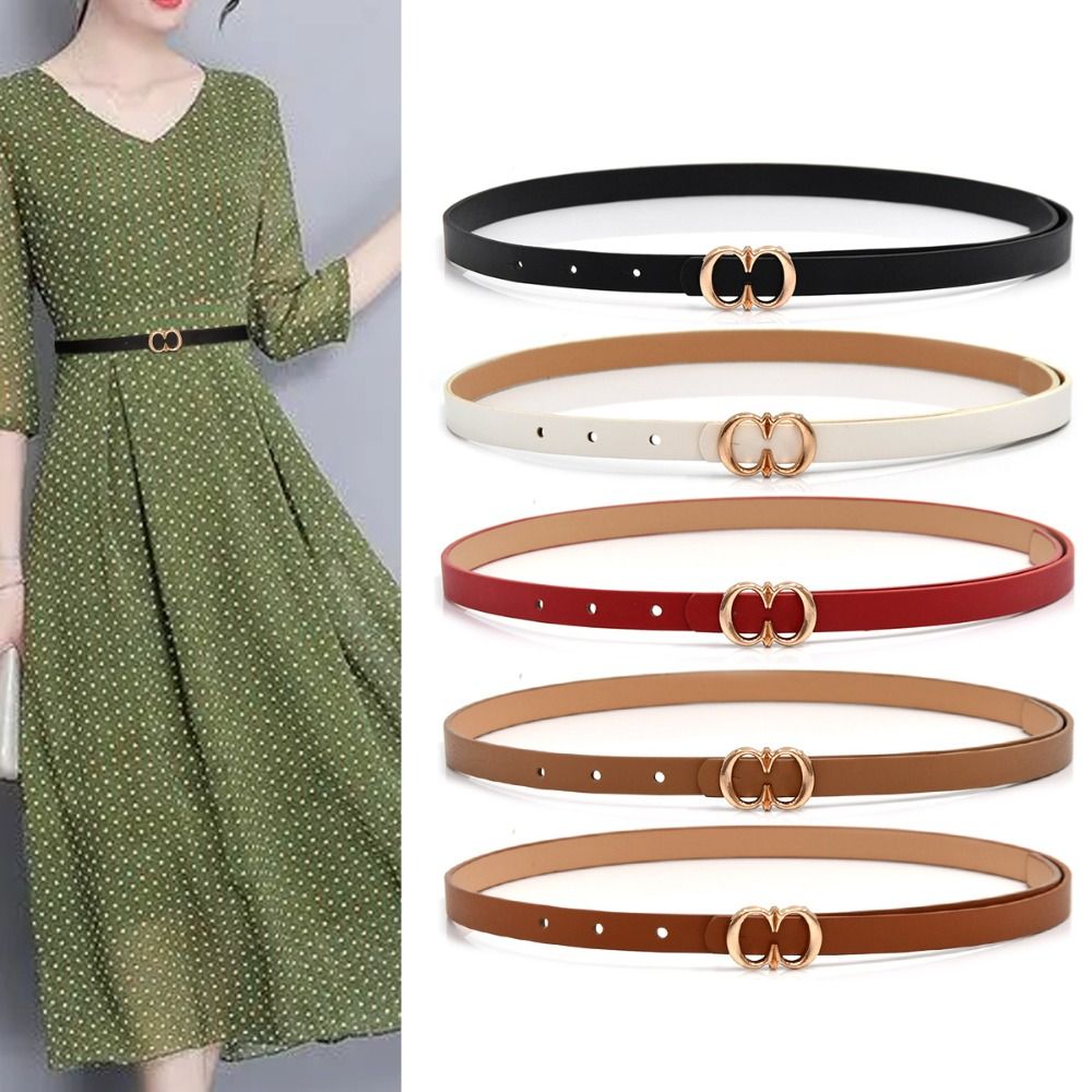 Casual Versatile Leather Belt Luxury Design Women Trendy Waistband Metal Slide Buckle Belt