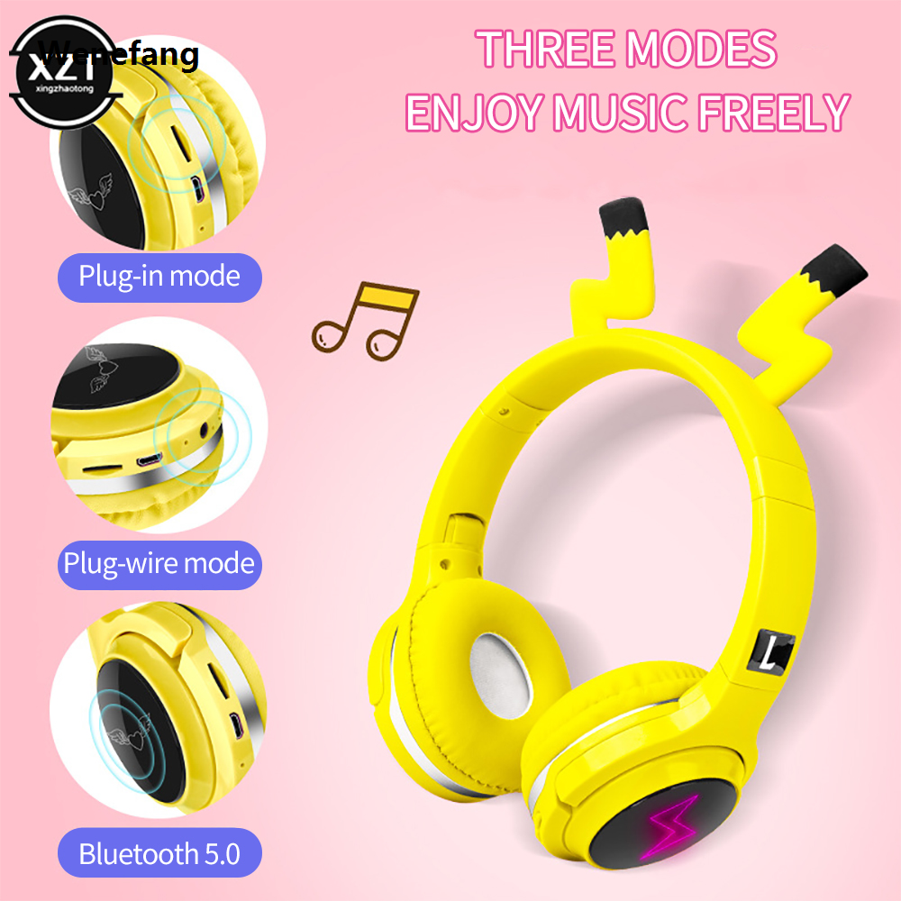Wenefang Machine mm audio line ear gift SD wireless kids kids 5.0 headphones cute bluetooth 7 color LED light headphone card 3.5