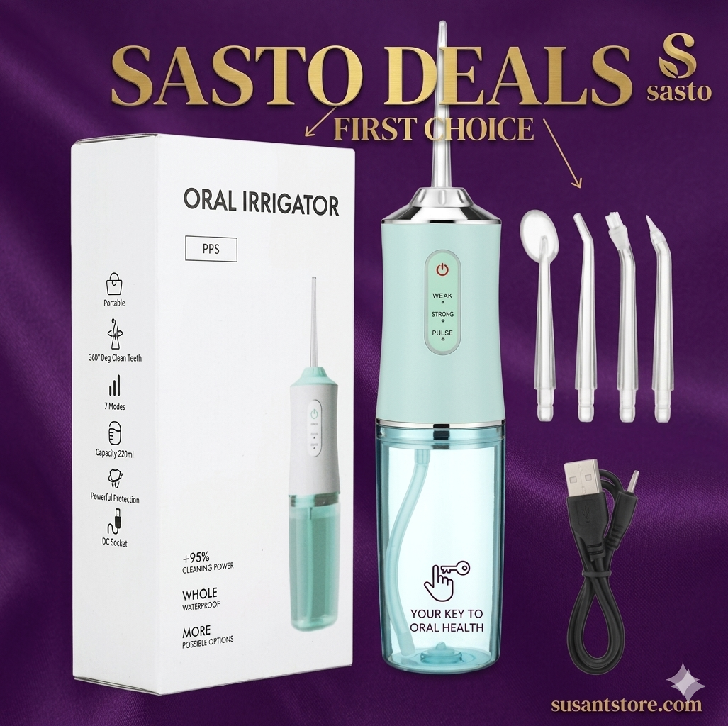 Sasto Mam Portable Oral Irrigator | 220ML Dental Water Flosser | 3 Speed Oral Hygiene Jet | IPX7 Waterproof | 4 Jet Tips | Whitening & Gingivitis Care