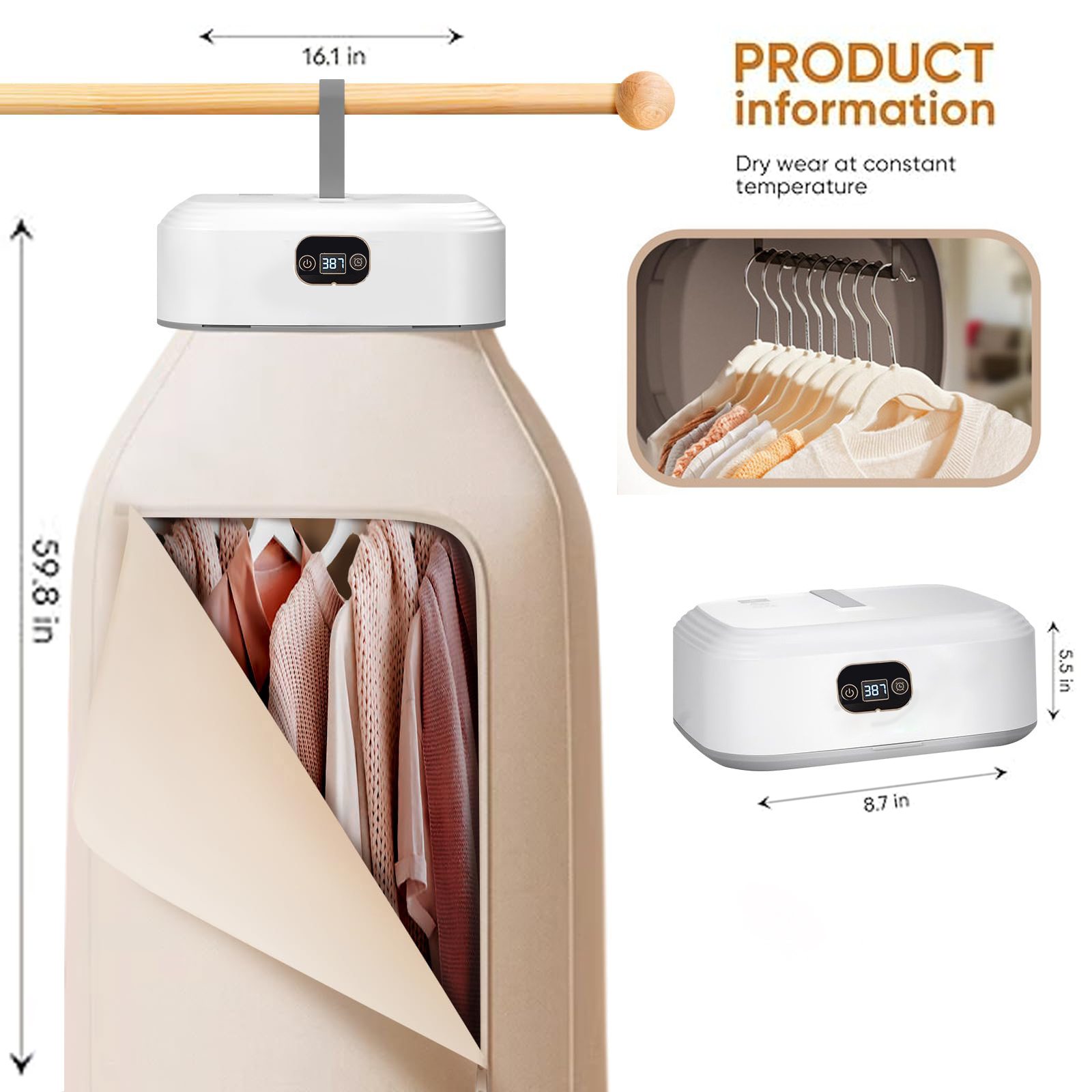 Mini Portable Dryer Foldable Electric Dryer Intelligent Timed Fast Drying Household Cabinet with Drying Bag Compact Travel Style