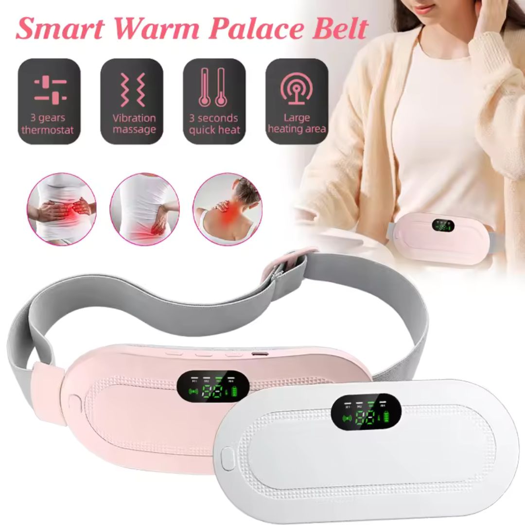 Period Pain Relief Belt - 3 Heat Levels and 4 Vibrating Massage Modes for Fast Period Pain Relief