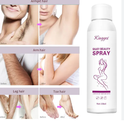 Kingyes Silky Beauty Hair Removal Spray - Painless Body Hair Remover for Arms, Legs & Underarms 150ml