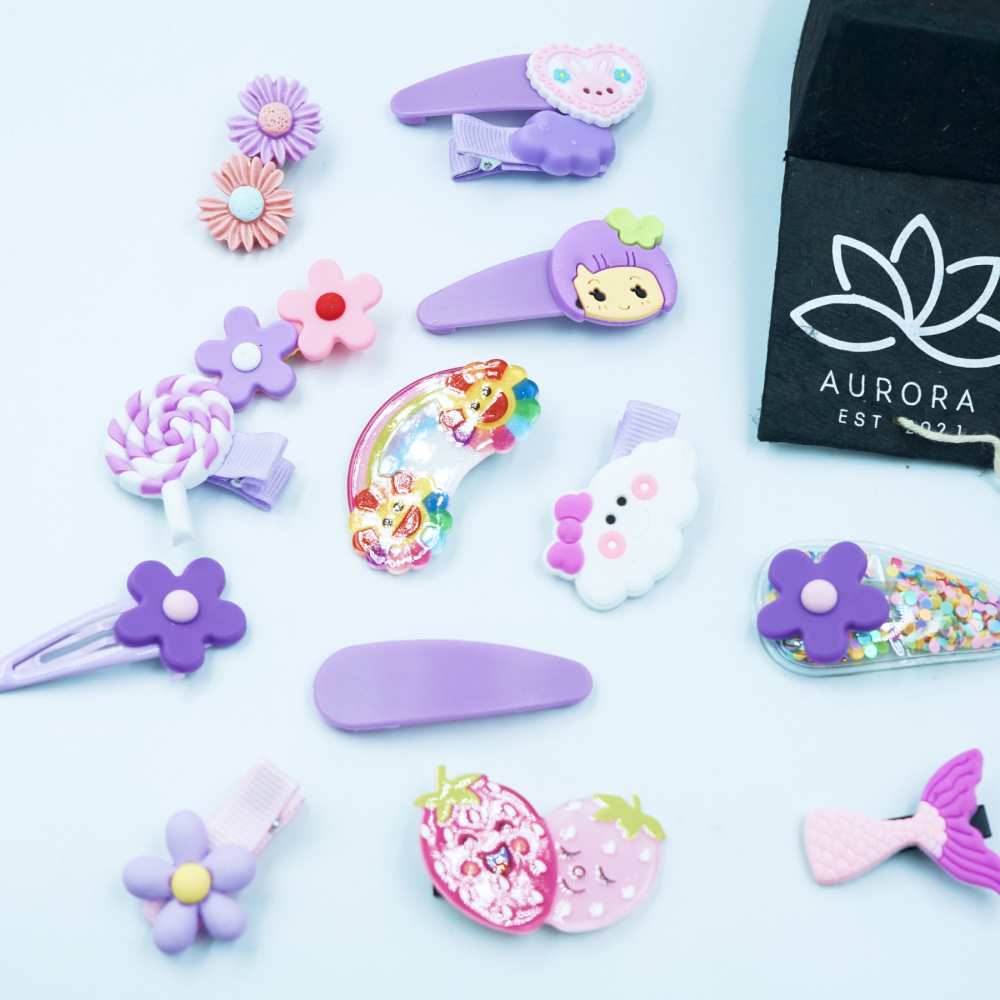 Buy Purple, Pink Hair Clips | Kids Collection | Flower Design | 14 pcs in 1 packet | B36