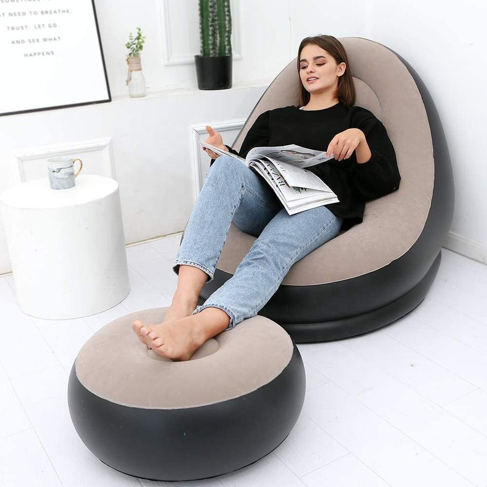 Handcrafted Inflatable Sofa Chair Set | Air Lounge Chair with Foot Rest Cushion