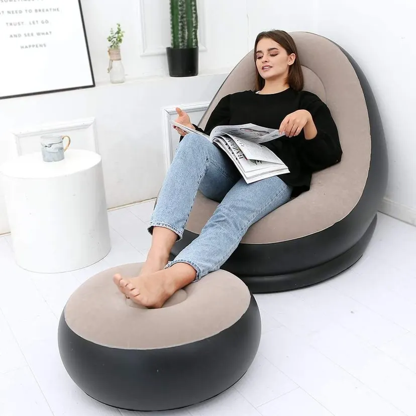 Handcrafted Inflatable Sofa Chair Set | Air Lounge Chair with Foot Rest Cushion