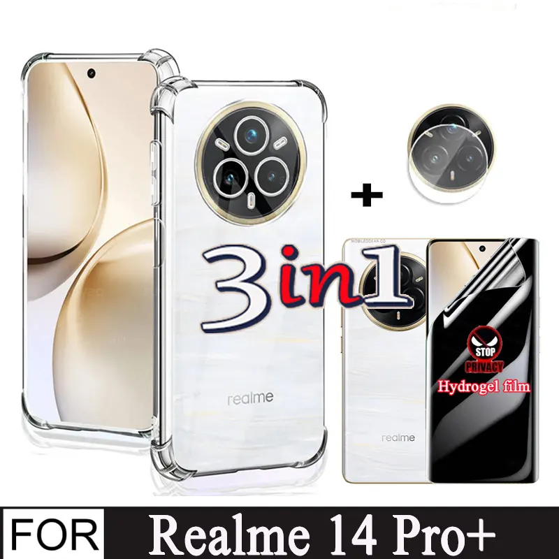 3in1 Realme 14 Pro Plus TPU เคสโทรศัพท์กันกระแทกสําหรับRealme14Pro + ฟิล์มไฮโดรเจลความเป็นส่วนตัว