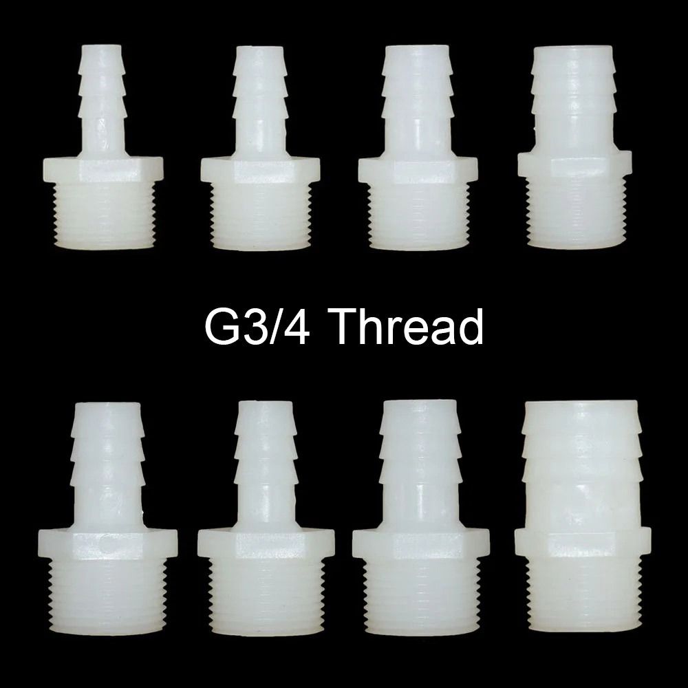 1/10Pcs Durable 10/12/14/16/18/20/25mm Hose Connector Drip Irrigation System ID Pipe Coupler Pipe Fittings Plastic 3/4 Inch Thread To Barb