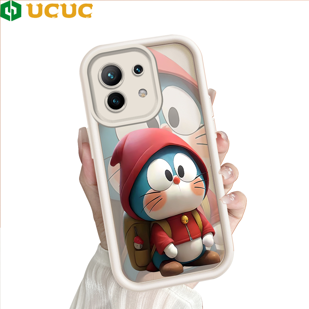 UCUC for Xiaomi 11 Lite 4G 5G / 11 Lite 5G NE Back Cover Red Hoodie Cat Ladder Camera Soft Rubber Protection Phone Case