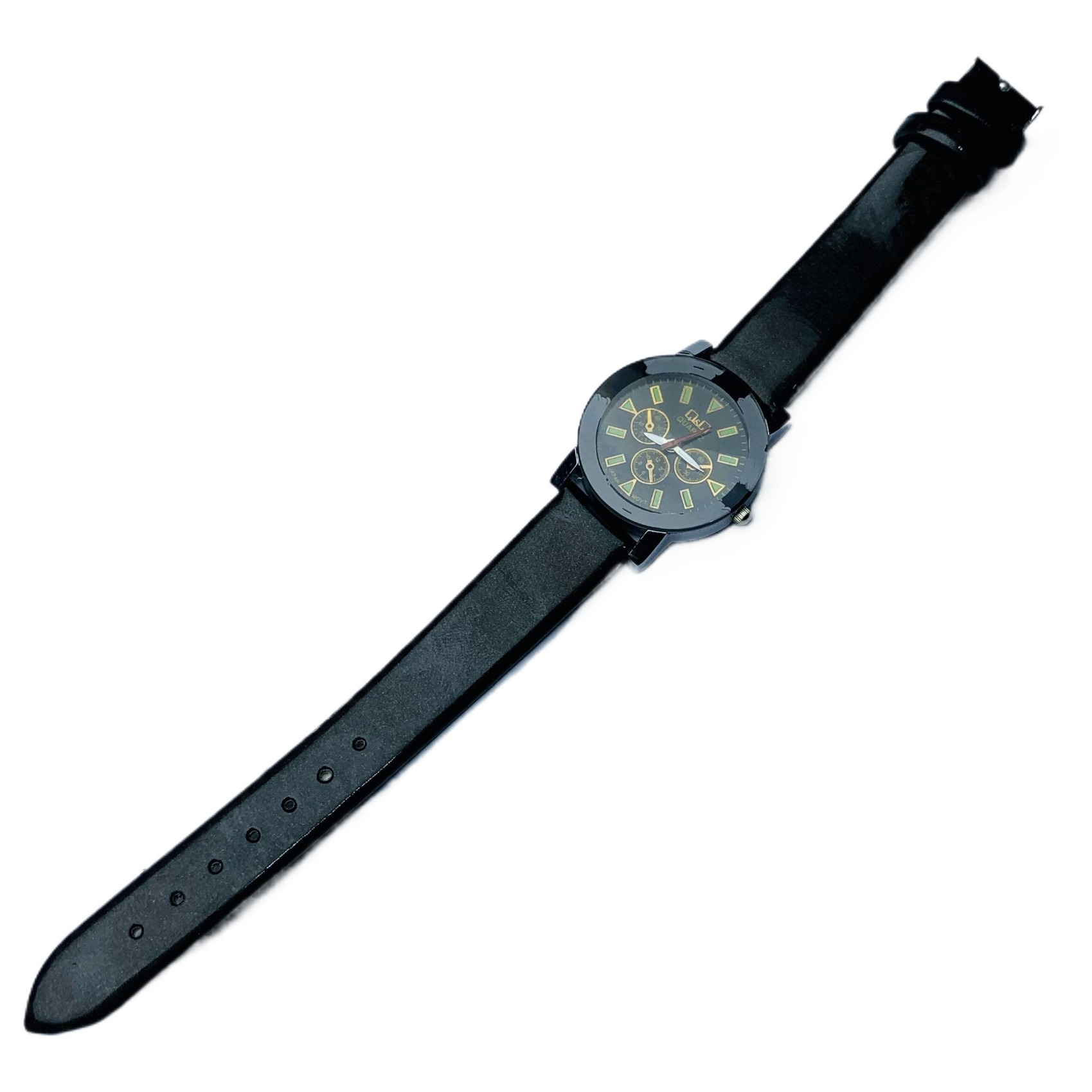 Black Leather Belt Round Black Dial Durable Quality Wrist Watch For Men