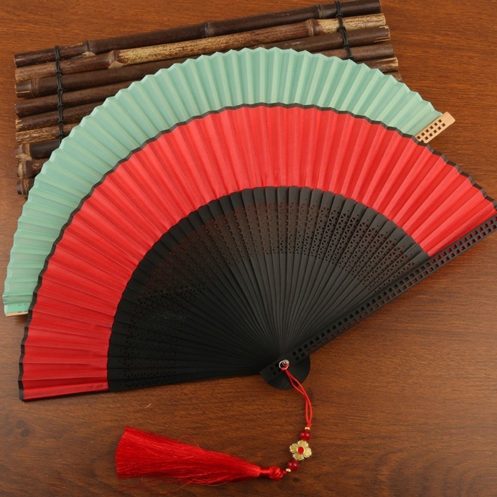 New Silk Bamboo Cloth Folding Fan Chinese Art Crafts Tassel Handle Fan Home Decor Decoration Fan Gifts