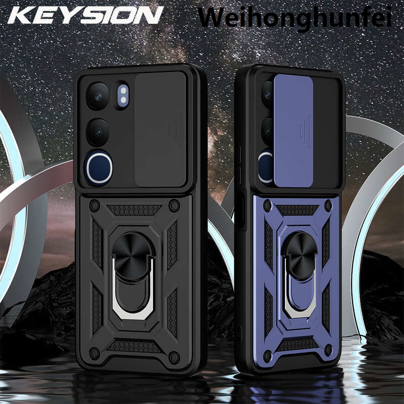 WeihonghunfeiLuxury KEYSION Shockproof Case V40 Lite Slide Protection Ring Stand Phone Back Cover for VIVO Y200 5G Y19S