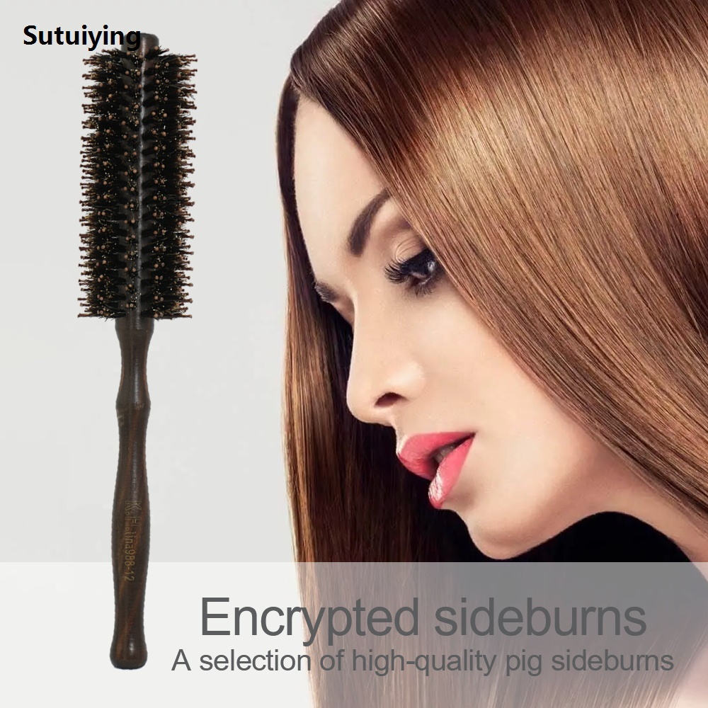 Sutuiying Professional Salon Hair Round Brush Ceramic Boar Bristles Anti-static and Heat Resistant Hairdressing Barber Brush Styling Tool