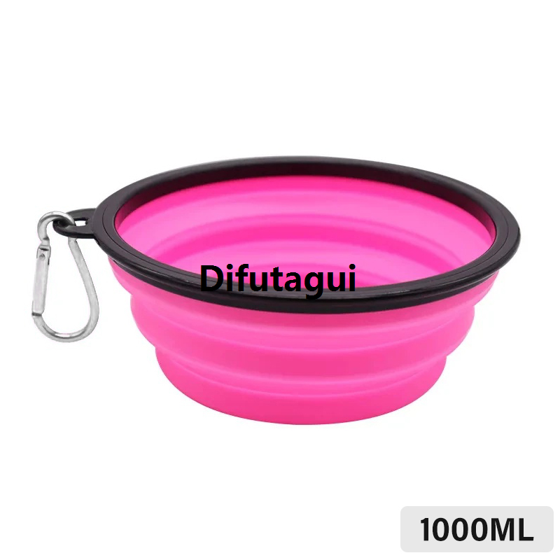 Difutagui 2025 New 1pc Pink Collapsible Dog 1000ml Folding Silicone Bowl Pet 【2025 Version】 Outdoor Travel Portable Puppy Food Container Feeder With Carabiner