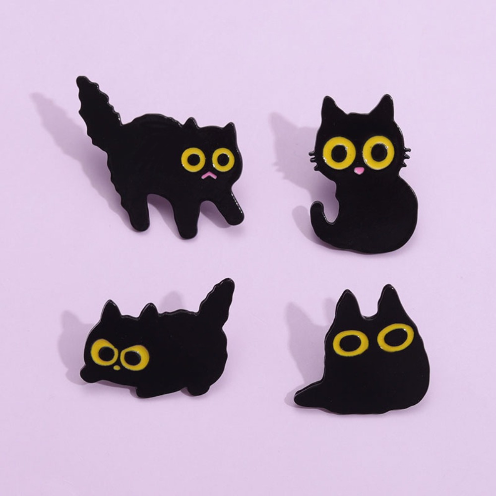 Clothing Accessories Cartoon Black Cats Pins Cute Metal Big Eyes Kitten Brooches Creative Floral Animal Lapel Badges Jewelry Gift