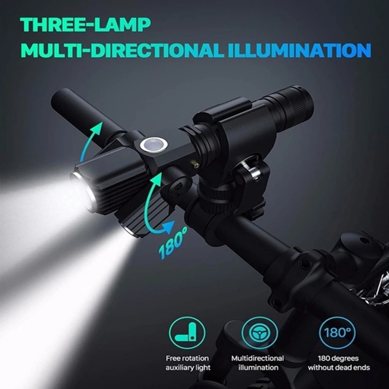 Portable New Power Torch Bright Waterproof Hand-Held Outdoor Lighting Hand Lamp with 3 Lamp Caps Bicycle Light