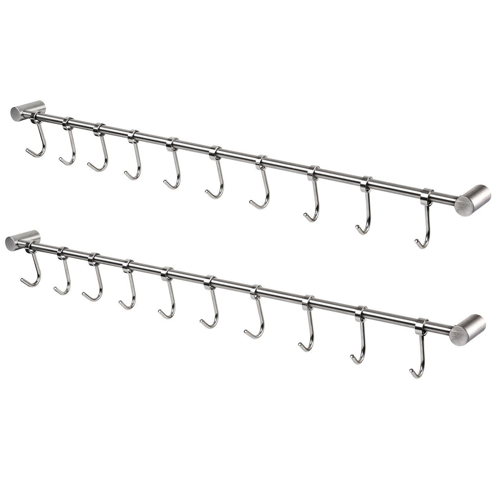 fasdaga 2X Kitchen Rail Rack Wall Mounted Utensil Hanging Rack Stainless Steel Hanger Hooks for Kitchen Tools 10 Sliding Hooks