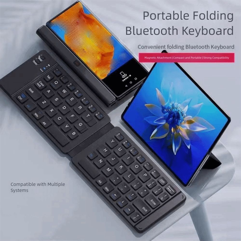 Fashion Slient Wireless Folding Keyboard Mini Slim Design Bluetooth Keyboard Lightweight Universal Foldable Keyboard Tablet