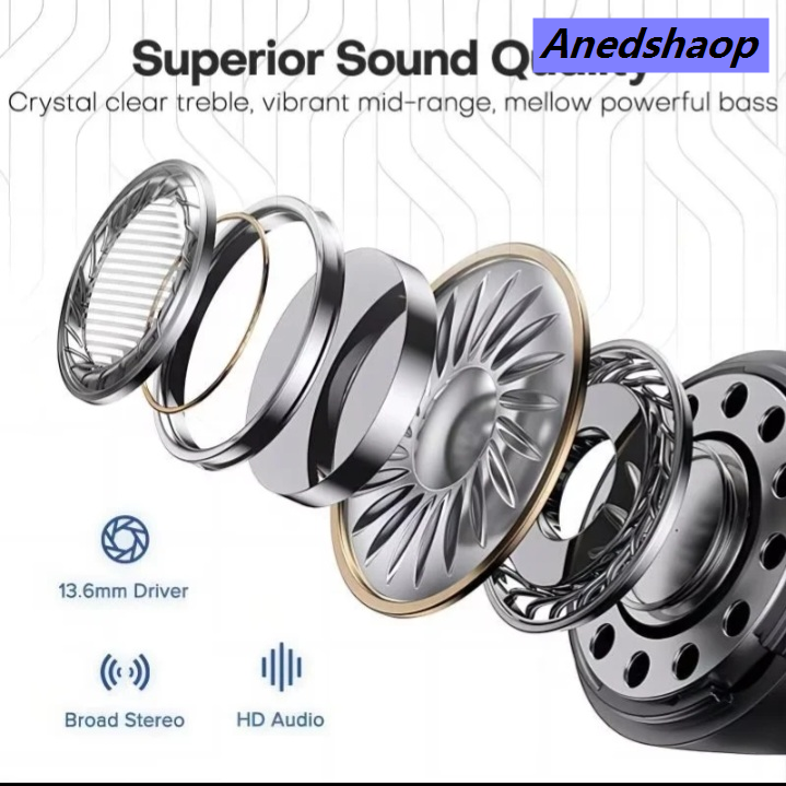 NEW Anedshaop TWS Wireless Earphones Transparent Bluetooth Headset ENC Sports New Headphones LED Power Digital Display Stereo Sound Earbuds