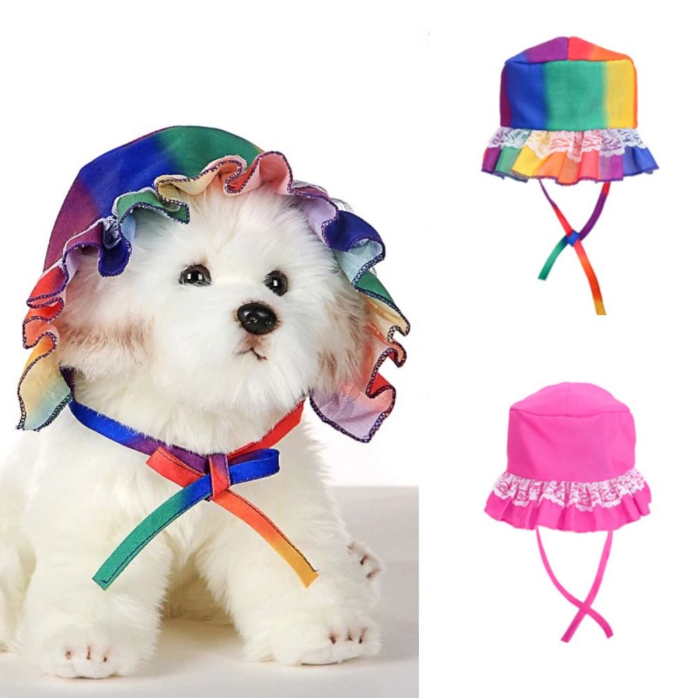 New Cat Dog Hat Pet Hat Breathable Sun Protection Lace Tie Caps Princess Pet Cap Cat Dog