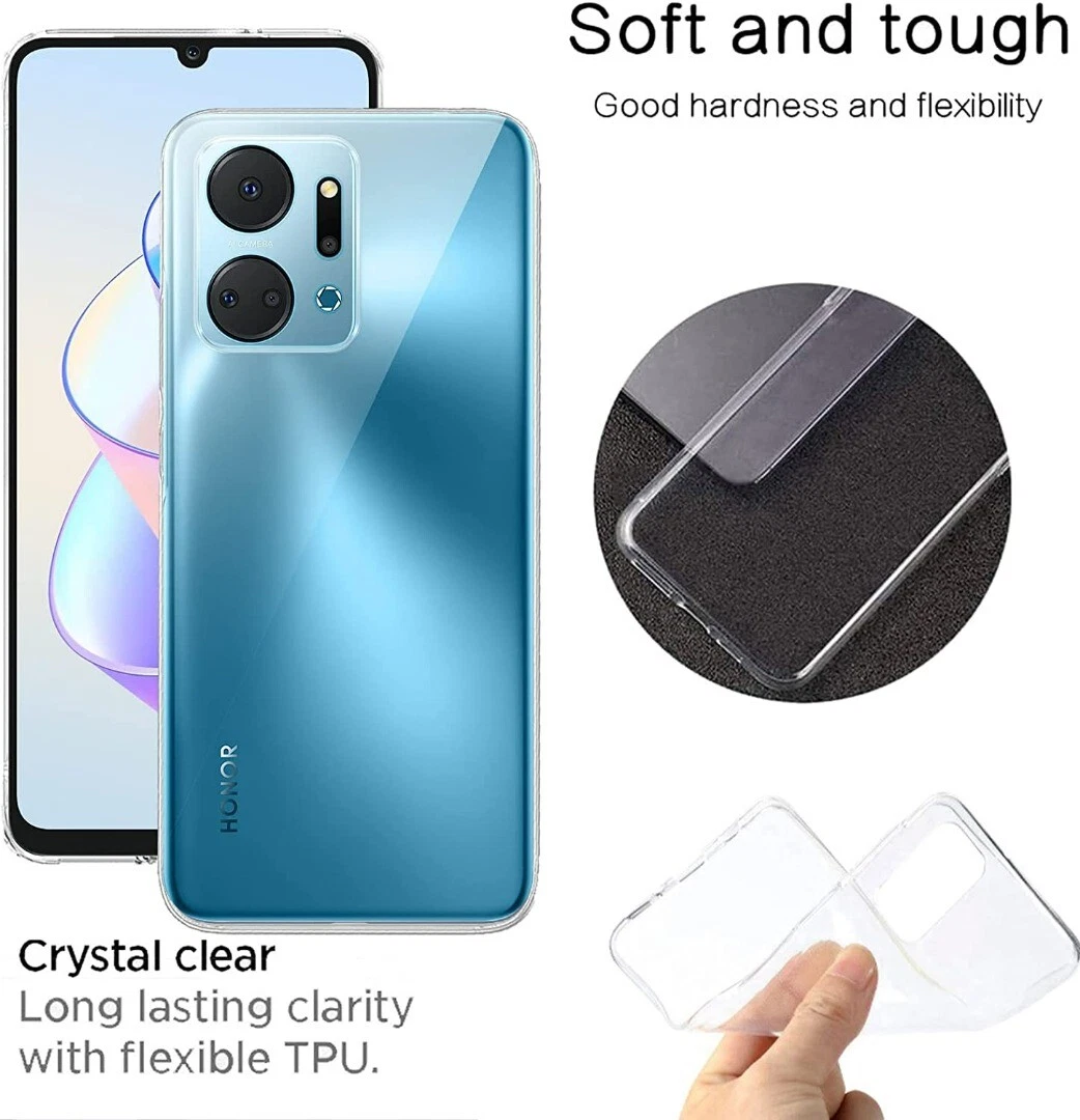 For Honor X7A Case, Slim Clear TPU Silicone Shockproof Armor Gel Phone Cover
